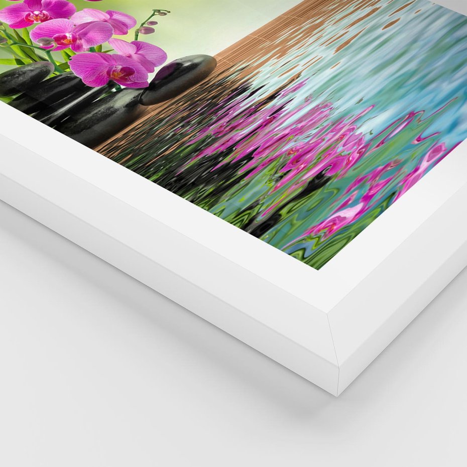 Plakat w ramie 30x40 - Oaza Storczyka i Wody - spa, storczyk - rama biała