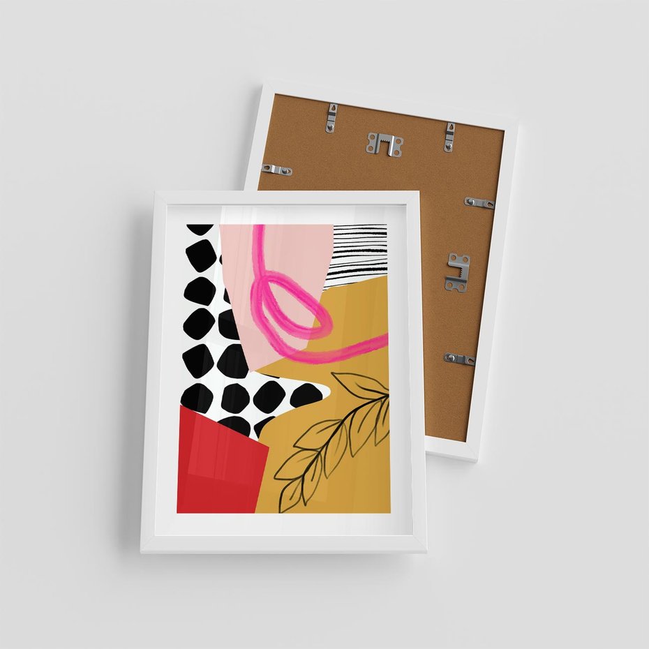 Plakat w ramie 30x40 - Księga Form i Plam - abstrakcyjna kompozycja, różne tekstury - rama biała