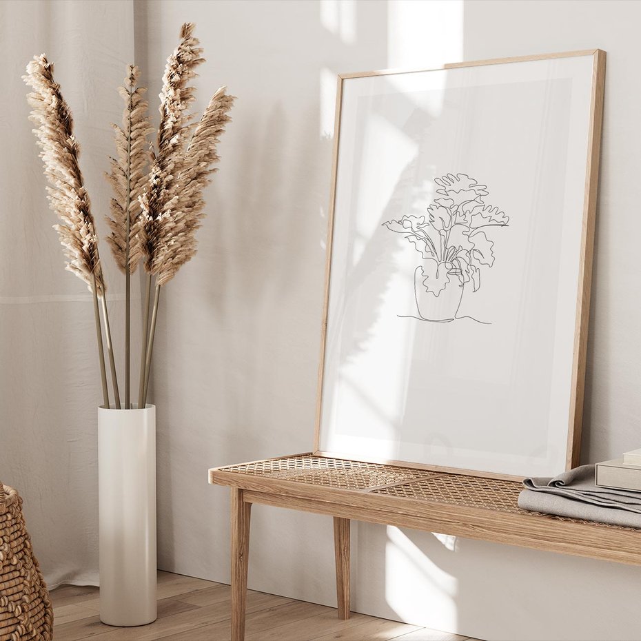 Plakat w ramie 50x70 - Rozkwitające Formy - szkic, minimalizm - rama drewno