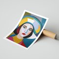 Plakat bez ramy 21x30 - Kształtujące Widzenia - abstrakcyjny obraz olejny, portret twarzy kobiety
