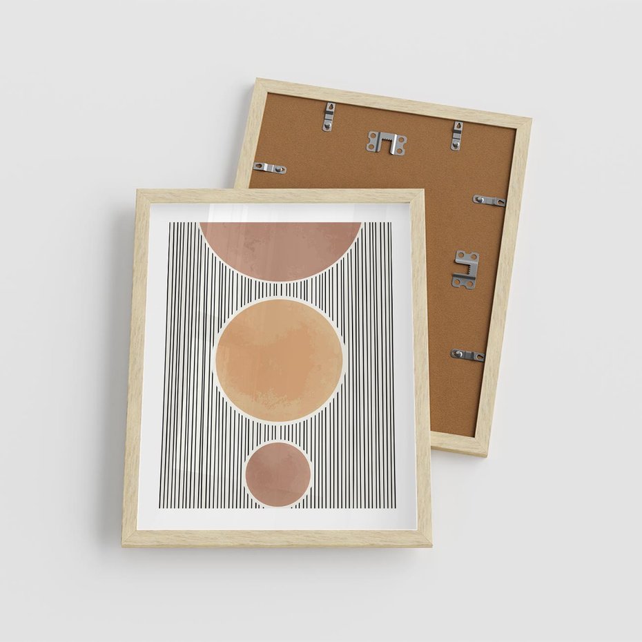 Plakat w ramie 40x50 - Taniec Linii - abstrakcyjna nowoczesna sztuka, koła okręgi - rama drewno