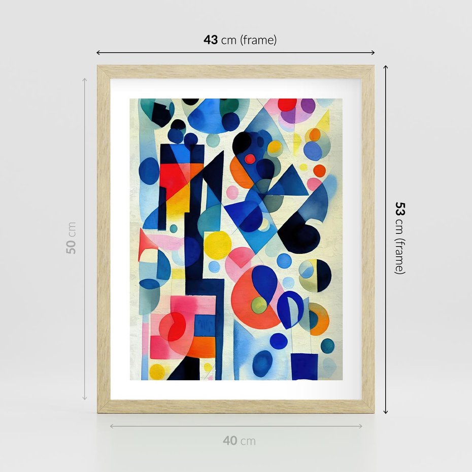 Plakat w ramie 40x50 - Księga Akwarelowych Przeniknięć - abstrakcyjny obraz, różne kolorowe kształty - rama drewno