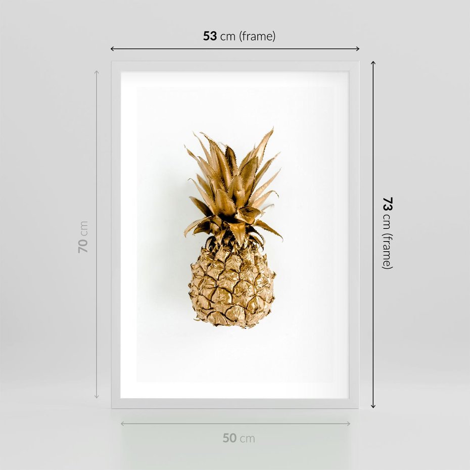 Plakat w ramie 50x70 - Ekskluzywny Akcent - złoty, ananas - rama biała