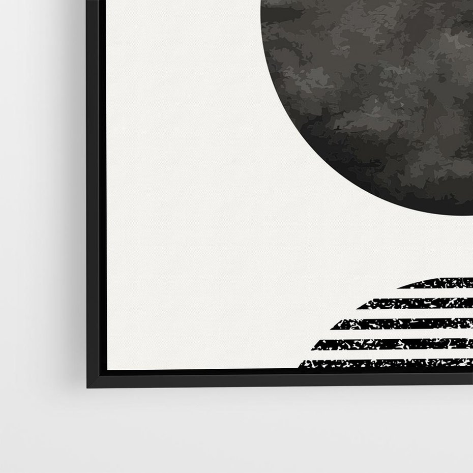 Obraz w ramie 50x50 - Tajemnicza Kompozycja - abstrakcyjne czarno białe formy, minimalizm - rama czarna