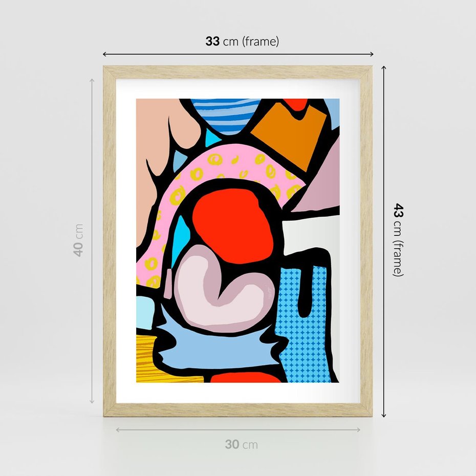 Plakat w ramie 30x40 - Czarny Komiks - abstrakcyjne formy, komiksowy styl - rama drewno