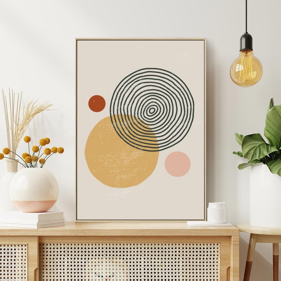 Obraz w ramie 80x120 - Boho Światło - abstrakcyjna sztuka, boho kształty - rama drewno