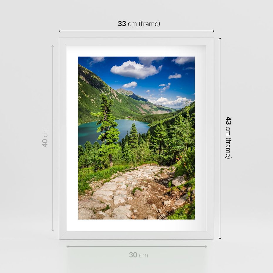 Plakat w ramie 30x40 - Jezioro górskie: harmonia natury - jezioro, góry - rama biała