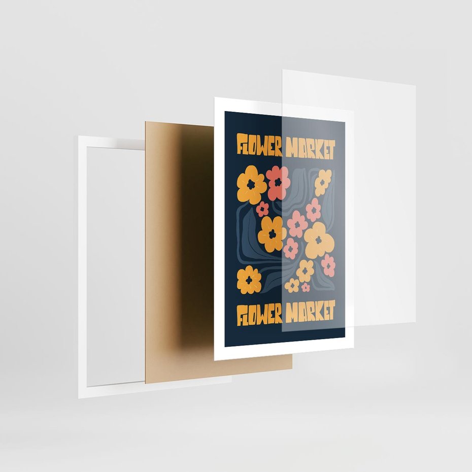 Plakat w ramie 50x70 - Impulsy Rozkwitu - plakat, granatowe tło - rama biała