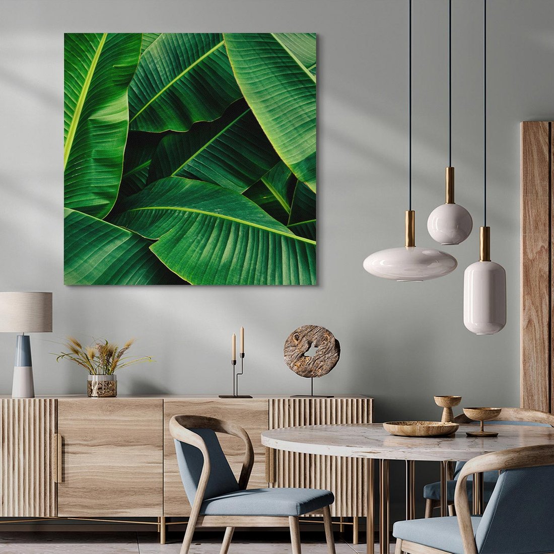 Obraz na płótnie 70x70 - Zaklęta roślinna ekspresja - liście bananowca, gęsto ułożone