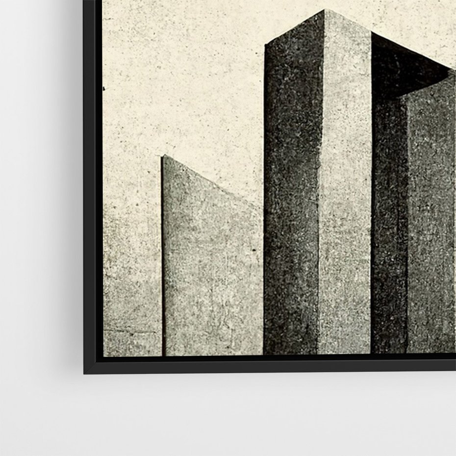 Obraz w ramie 70x100 - Mroczne Wieżowce - postarzana grafika, perspektywa budynków wieżowców - rama czarna