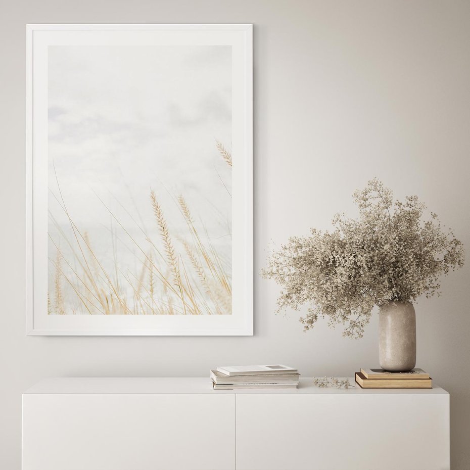 Plakat bez ramy 30x40 - Jasna Delikatność: Fotografia Suchych Traw - suche trawy, jasna fotografia