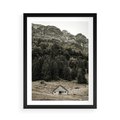 Plakat w ramie 50x70 - Dom w Odcieniach Natury - domek w górach, góry - rama czarna