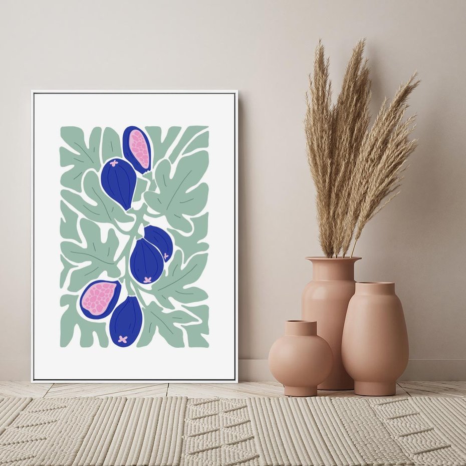 Obraz w ramie 70x100 - Figi Fioletu - figi, sztuka nowoczesna - rama biała