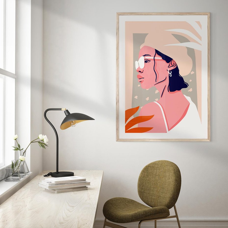 Plakat w ramie 50x70 - Kobieca Esencja - nowoczesny plakat, styl retro - rama drewno