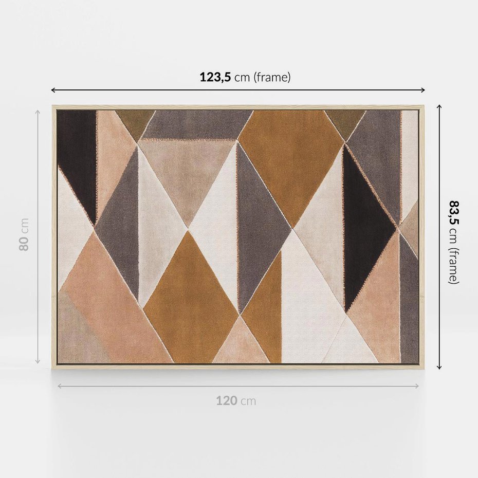 Obraz w ramie 120x80 - Odblaski niespełnionych marzeń - kompozycja z trójkątów, mix kolorów ziemi - rama drewno