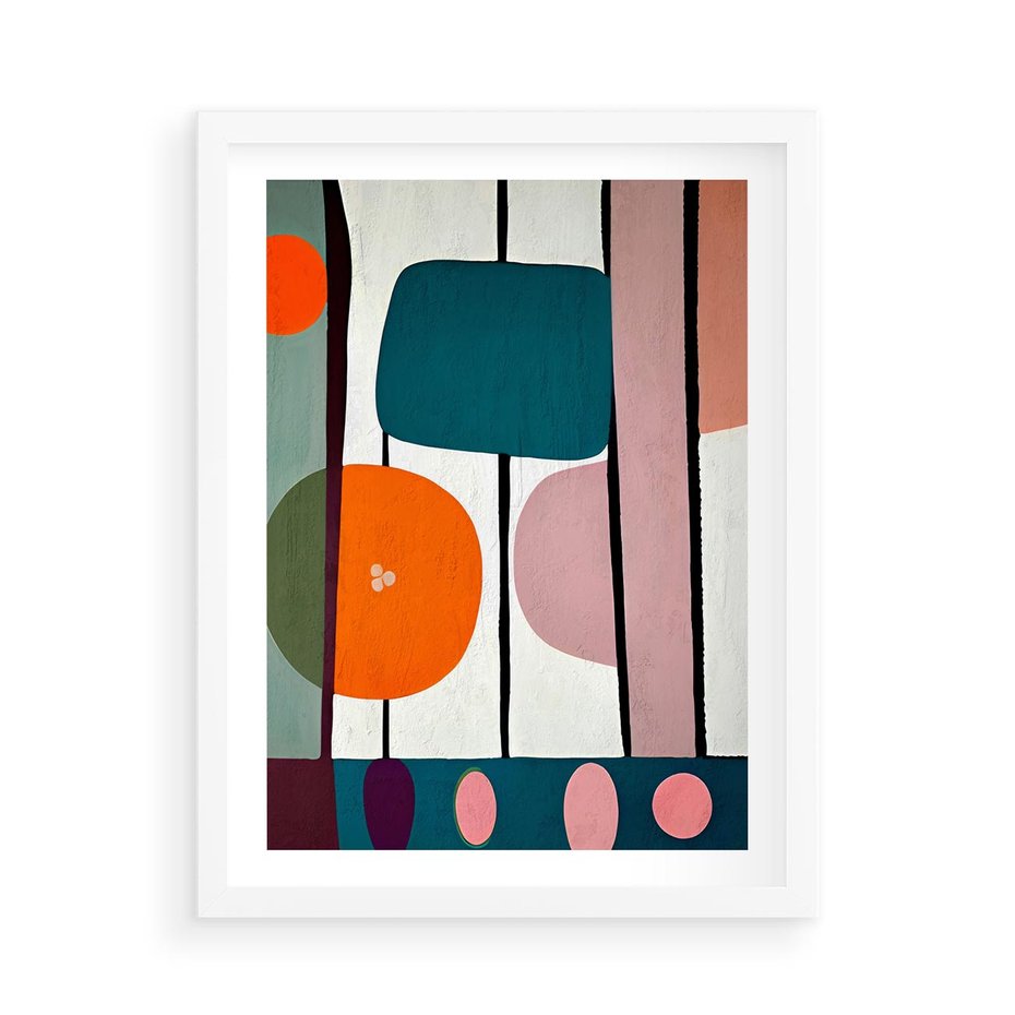 Plakat w ramie 50x70 - Migotliwa Aura Serca - abstrakcyjny obraz olejny, dziwne formy - rama biała