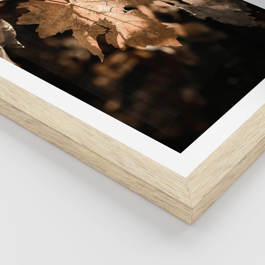 Plakat w ramie 30x40 - Uroczy Liść na Drzewie - jesienny liść, żółty liść na drzewie - rama drewno