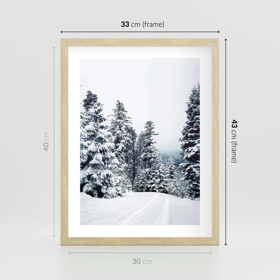 Plakat w ramie 30x40 - Zimowy Las Pod Kołdrą - las, zima - rama drewno