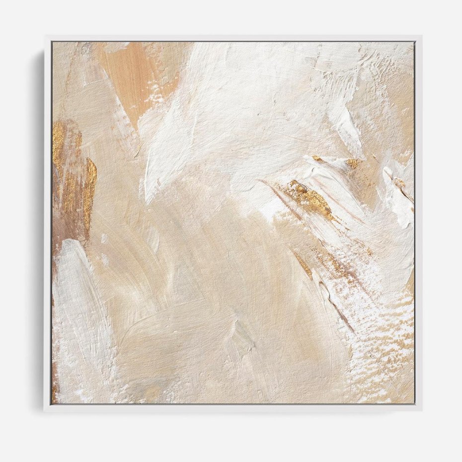 Obraz w ramie 50x50 - Elegancja w Złocistym Chaosie - złoto beż, abstrakcja - rama biała