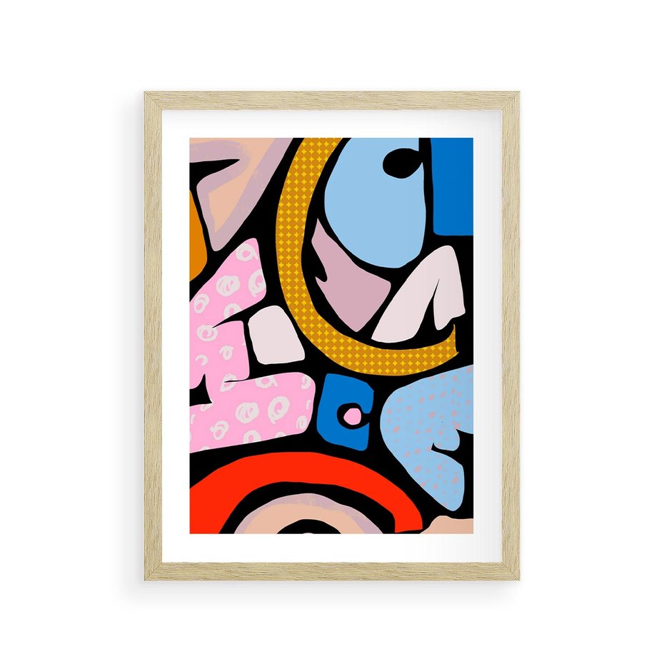 Plakat w ramie 30x40 - Kolory Komiksu - abstrakcyjne formy, komiksowy styl - rama drewno