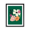Plakat w ramie 40x50 - Rozbijające Echa - abstrakcyjne kwiaty, zielone tło - rama czarna