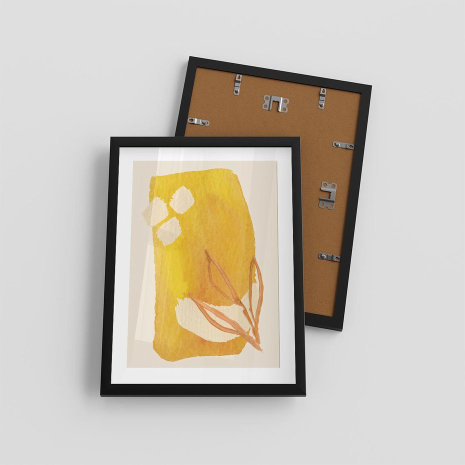 Plakat w ramie 30x40 - Kolorowe Marzenia - abstrakcyjna żółta plama, akwarela - rama czarna