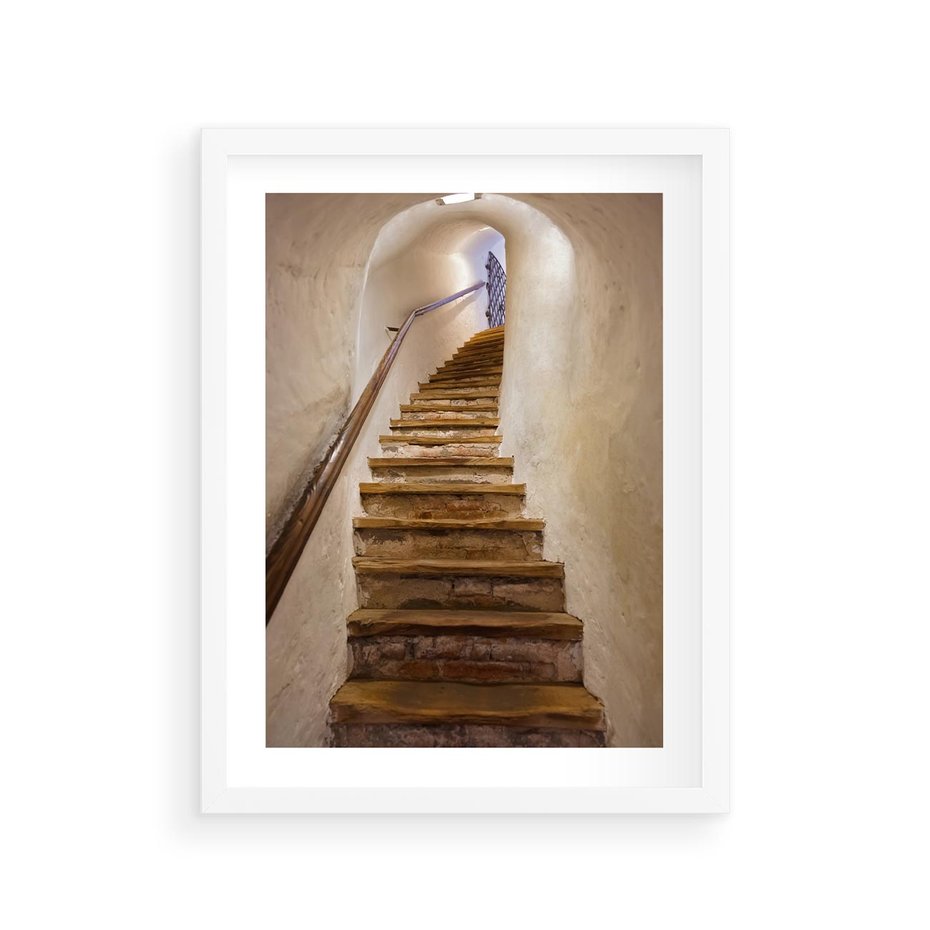 Plakat w ramie 30x40 - Schody Wymiarów - schody, tunel - rama biała