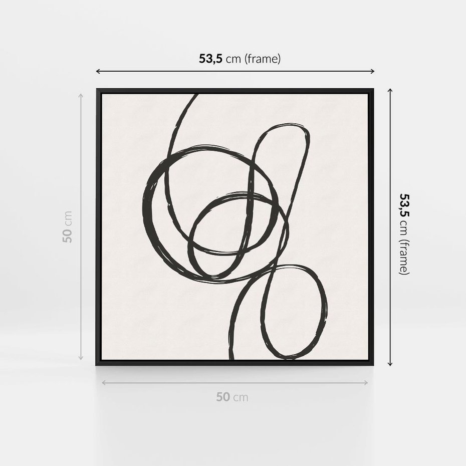 Obraz w ramie 50x50 - Migotliwa Kreatywność - abstrakcyjne szkicowane linie, minimalizm - rama czarna