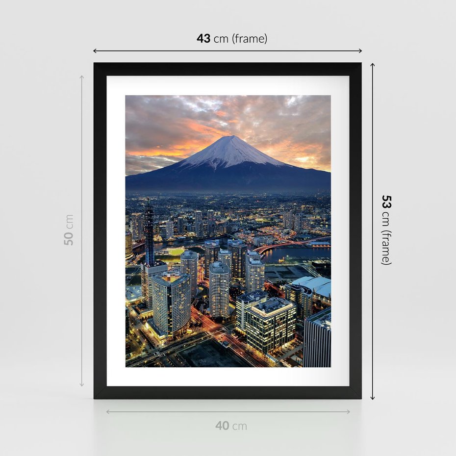 Plakat w ramie 40x50 - Miasto na Górnym Horyzoncie - miasto, góry - rama czarna