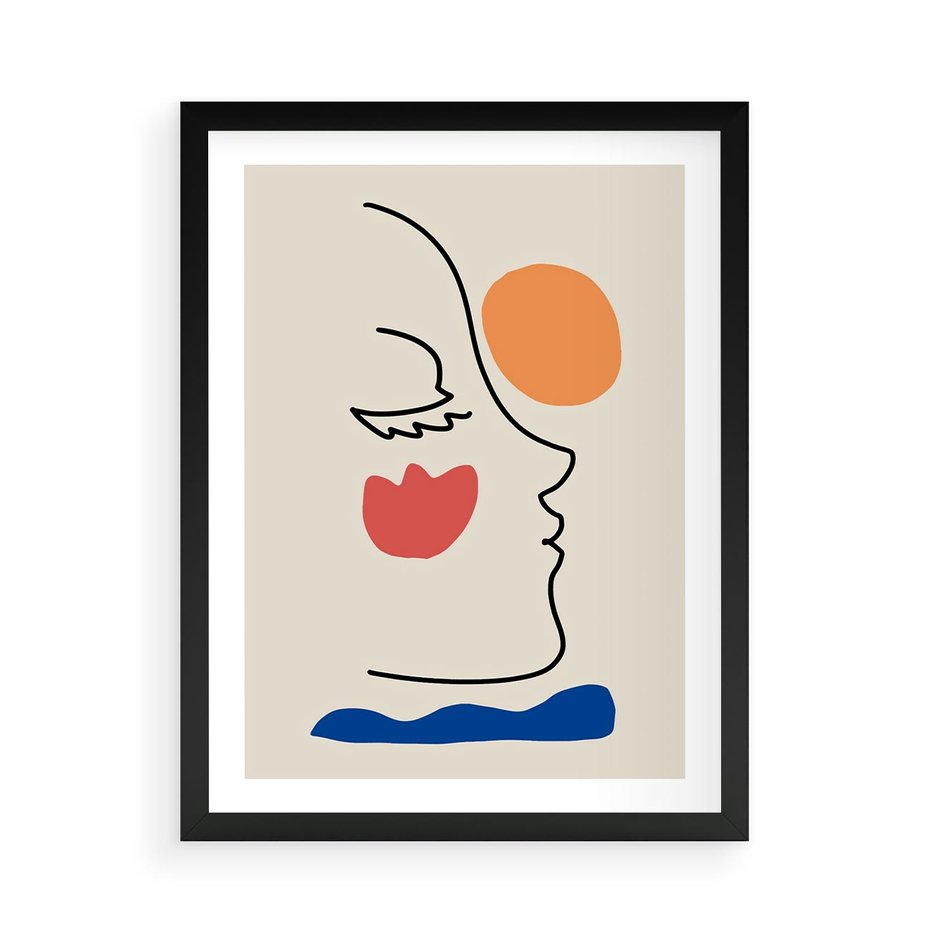 Plakat w ramie 50x70 - Taniec Przenikających Plam - abstrakcyjny obraz, przypomina twarz - rama czarna