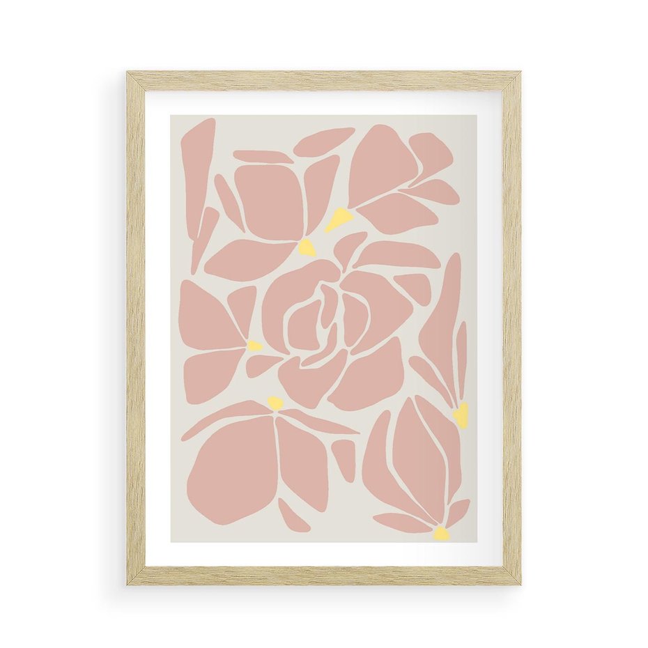 Plakat w ramie 50x70 - Rozplątane Akwarelowe Formy - abstrakcyjne boho kwiaty, kompozycja - rama drewno