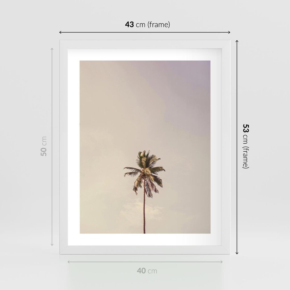 Plakat w ramie 40x50 - Samotna Palma pod Niebem - samotna palma, na tle nieba - rama biała