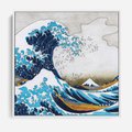 Obraz w ramie 50x50 - Wzburzone Morze - wielka fala w kaganawie, Hokusai - rama biała