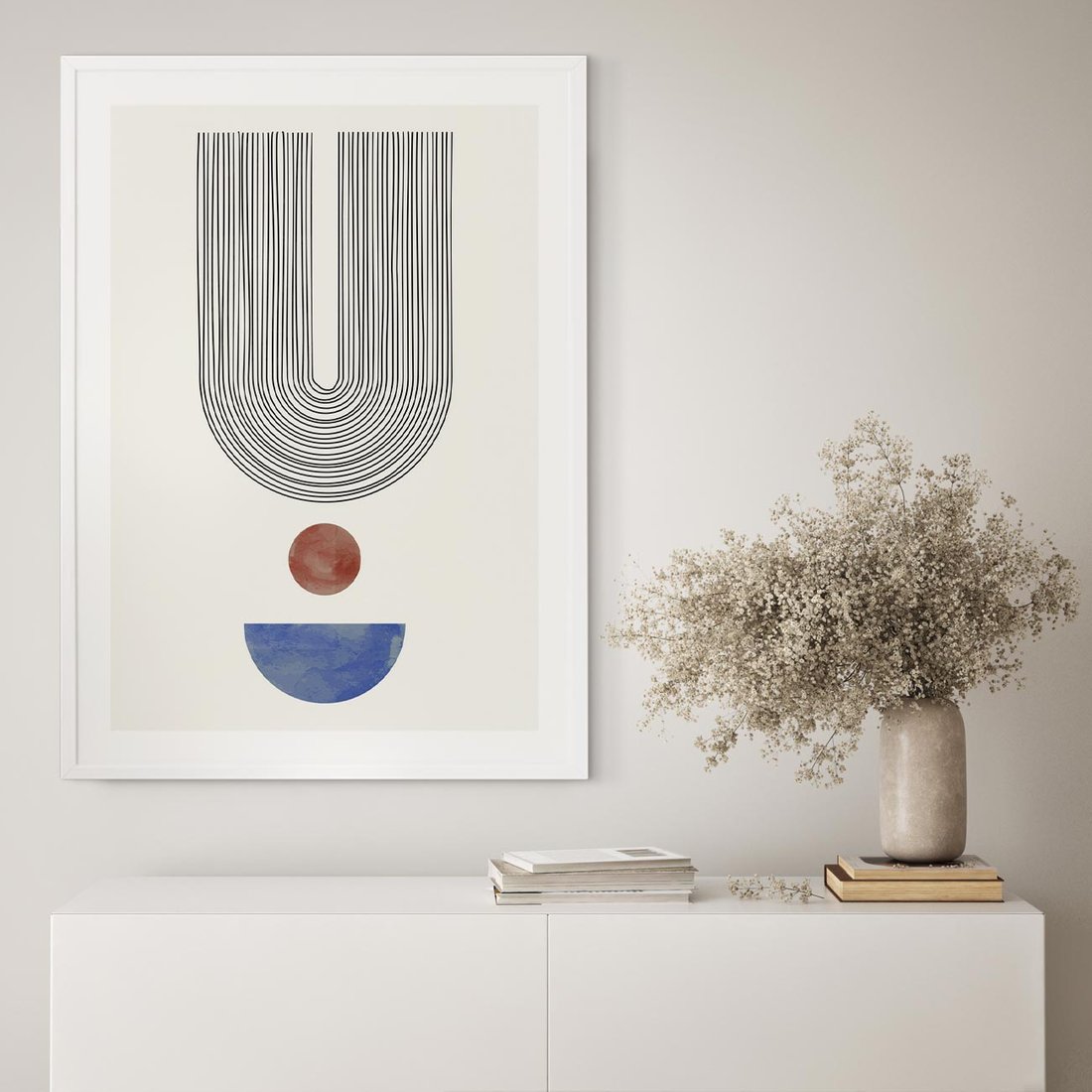 Plakat w ramie 50x70 - Rozplątane Wibracje - nowoczesny plakat, styl midcentury - rama biała