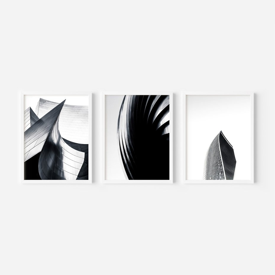 Zestaw obrazy w ramie 30x40 galeria - Nowoczesne, wieżowce, architektura - rama biała