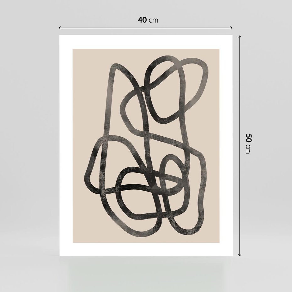 Plakat bez ramy 40x50 - Przenikanie Wirtualnych Wymiarów - zaplątane minimalistyczne linie, na bezowym tle