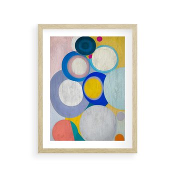 Plakat w ramie 50x70 - Rozkwitająca Symfonia Serca - abstrakcyjne geometryczne kształty, olejny obraz - rama drewno