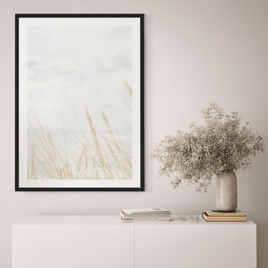 Plakat bez ramy 30x40 - Jasna Delikatność: Fotografia Suchych Traw - suche trawy, jasna fotografia