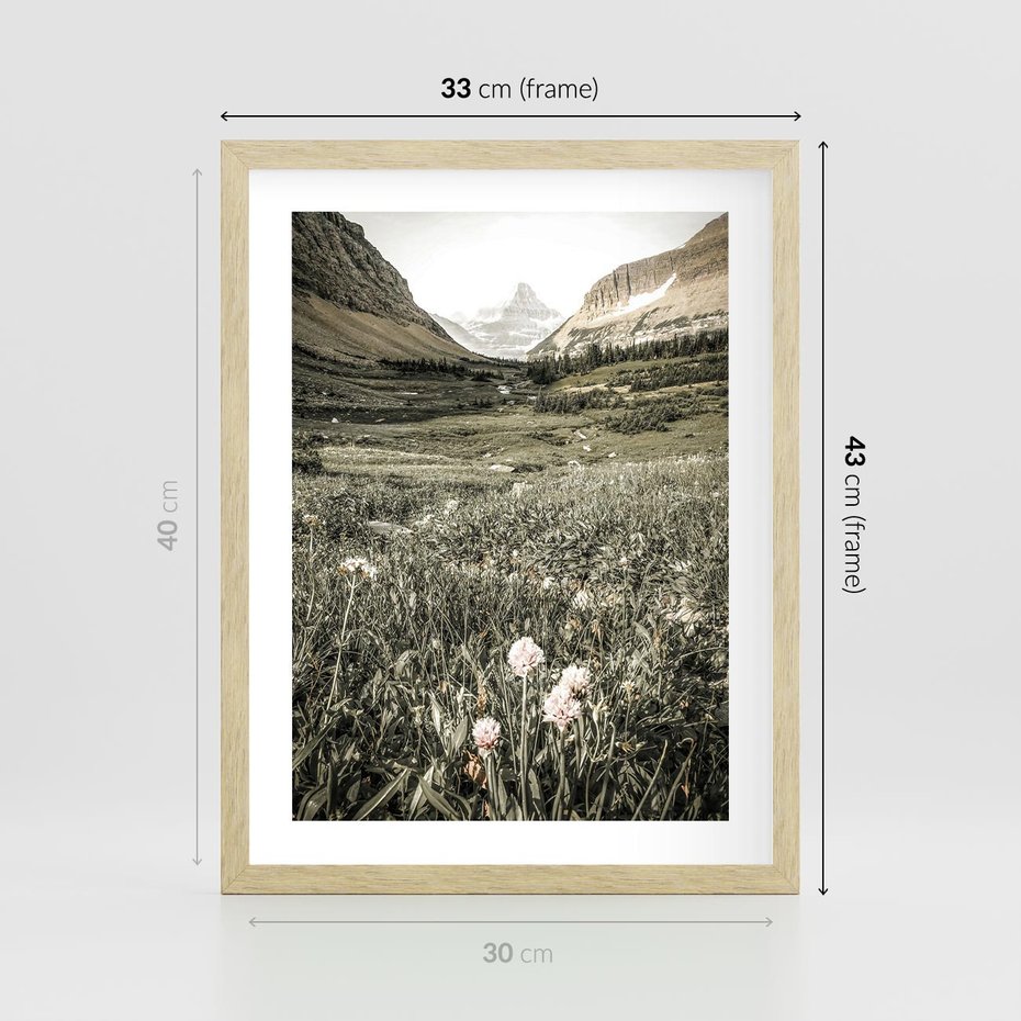 Plakat w ramie 30x40 - Nostalgiczne Góry - górski krajobraz, łaka w górach - rama drewno