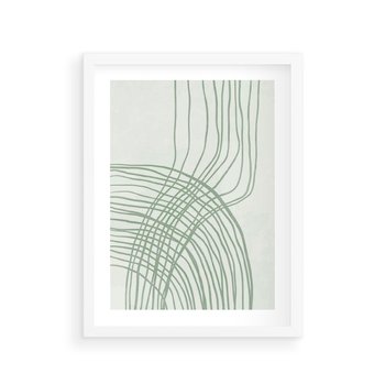 Plakat w ramie 30x40 - Migotliwa Spokojna Zieleń - zielony plakat, abstrakcyjne splątane linie - rama biała