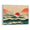 Obraz w ramie 100x70 - Czerwone Melodie - japońska sztuka, zachód słońca nad oceanem - rama biała