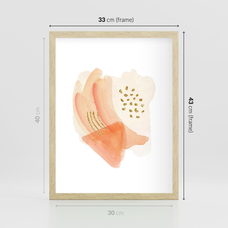 Plakat w ramie 30x40 - Rozkwitające Odbicia Form - abstrakcyjne akwarelowe plamy, minimalizm - rama drewno