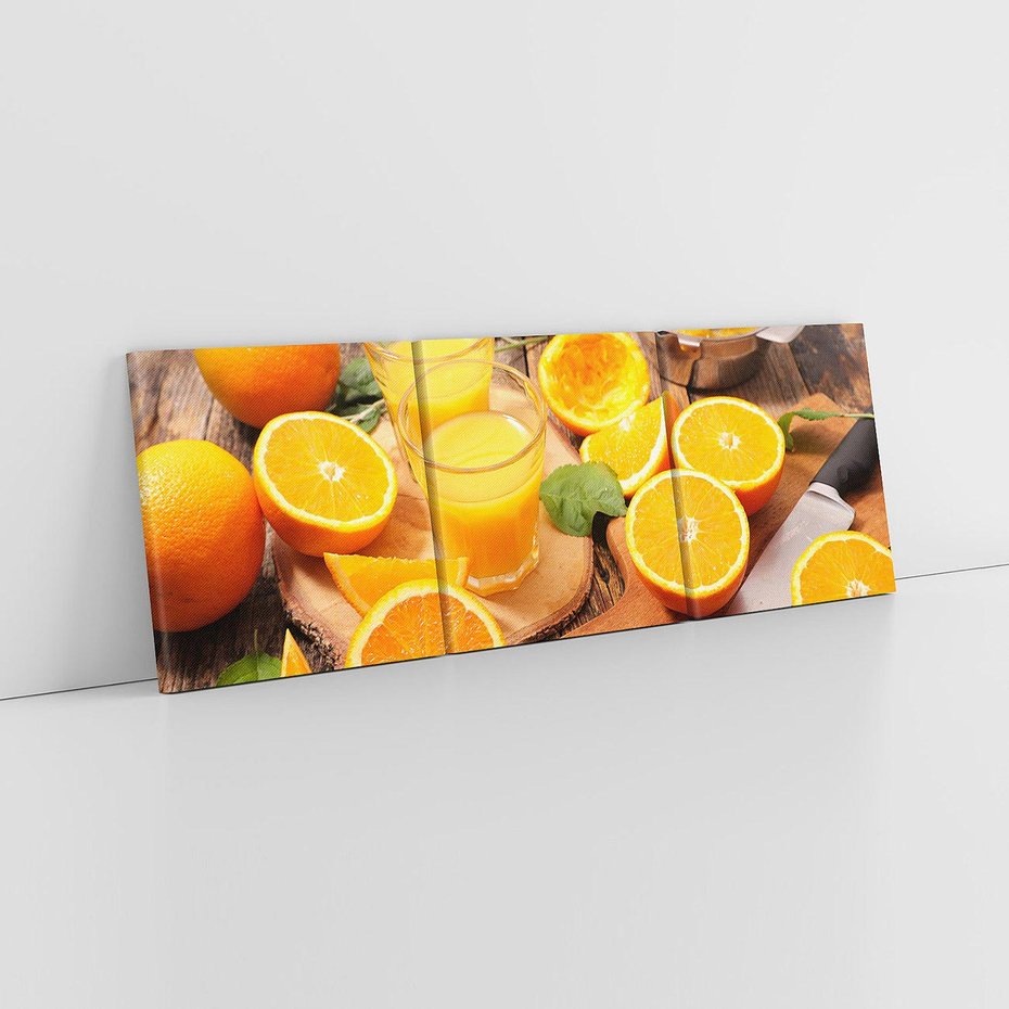 Obraz na płótnie 120x40 - Soczyste pomarańcze i soki - pomarańcze, soki