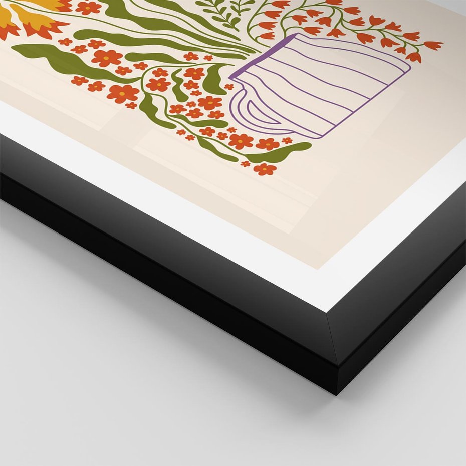 Plakat w ramie 40x50 - Świeżość Kwiatów - kwiaty w wazonie, minimalistyczna kompozycja - rama czarna