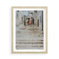 Plakat w ramie 50x70 - Schody we Włoskim Miasteczku - schody, śródziemnomorskie miasteczko - rama drewno