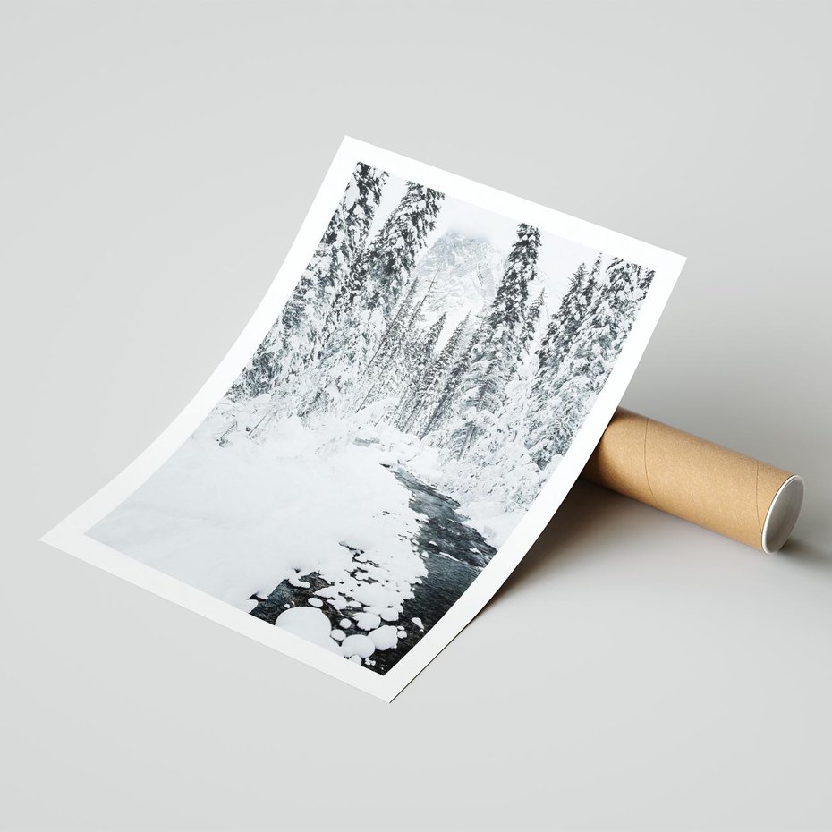 Plakat bez ramy 21x30 - Spokój Zimowego Lasu w Górach - zima w lesie, w górach