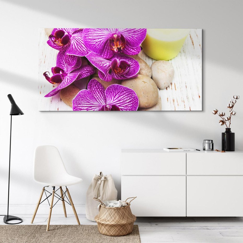 Obraz na płótnie 100x50 - Relaksujące spa w otoczeniu orchidei - spa, świece