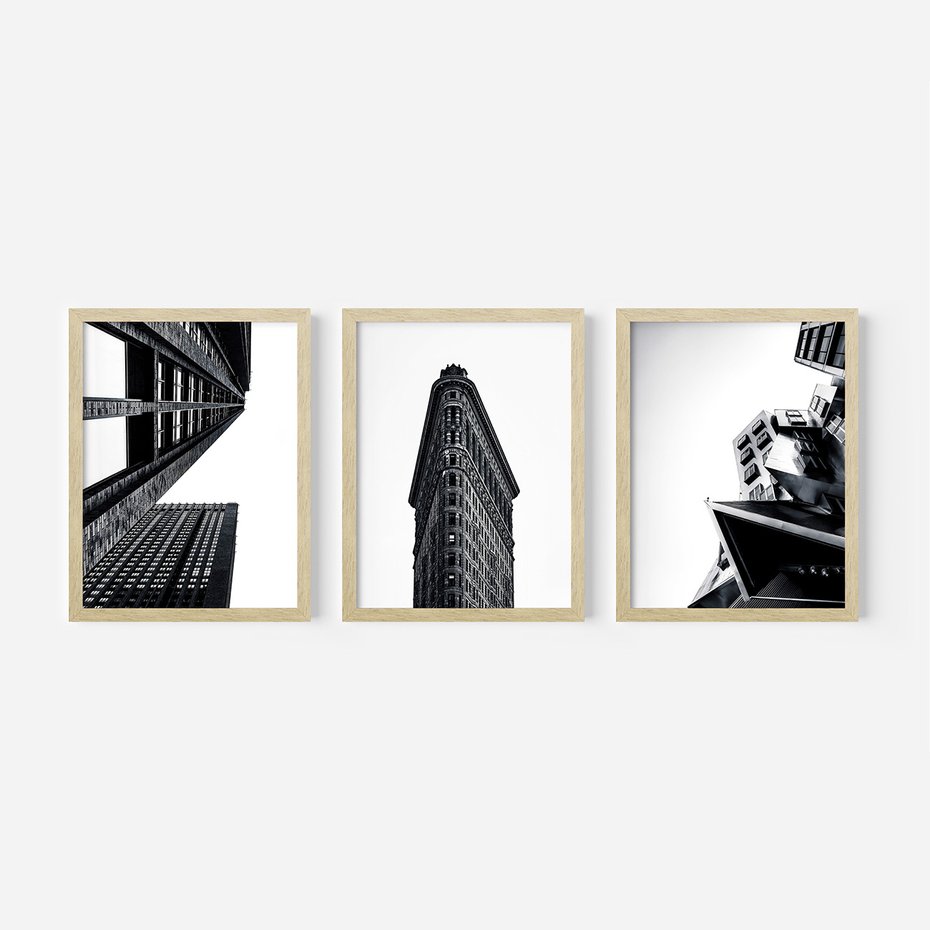 Zestaw obrazy w ramie 40x50 galeria - Architektura, budynki, czarno, biały - rama drewno