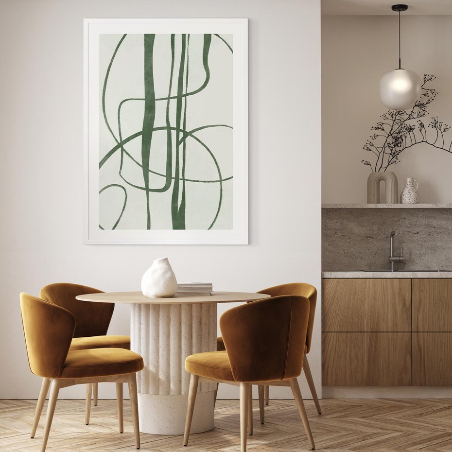 Plakat w ramie 30x40 - Zielony Spokój - zielona abstrakcja, spokojny plakat - rama biała