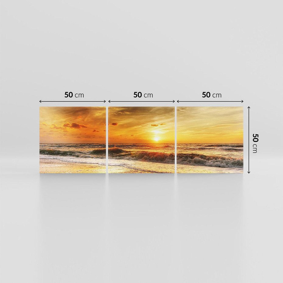 Obraz na płótnie 150x50 - Plaża Morza i Fale Zachodu Słońca - plaża, morze